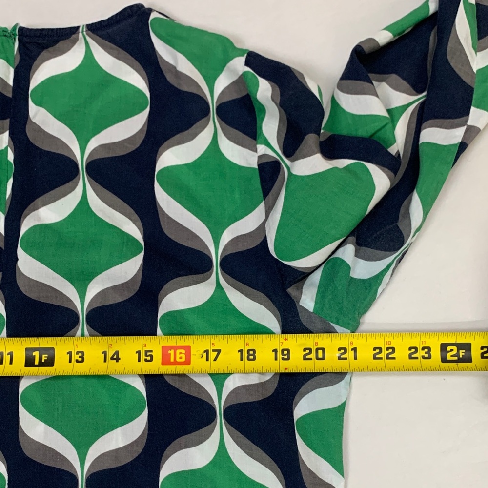 Boden women’s 12 Navy Cream & Green Abstract Wave Blouse Spring Coastal Preppy - Picture 9 of 11
